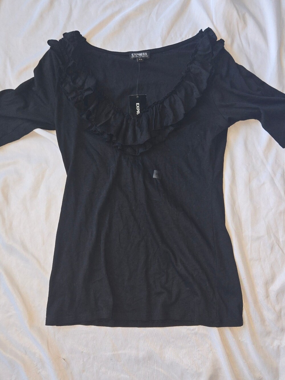 Elegant Women's Express Black Ruffle V-neck Short Sleeve Blouse Coquette Girl